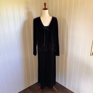 Vintage 90s Whimsigoth Black Velour Maxi Dress set 14